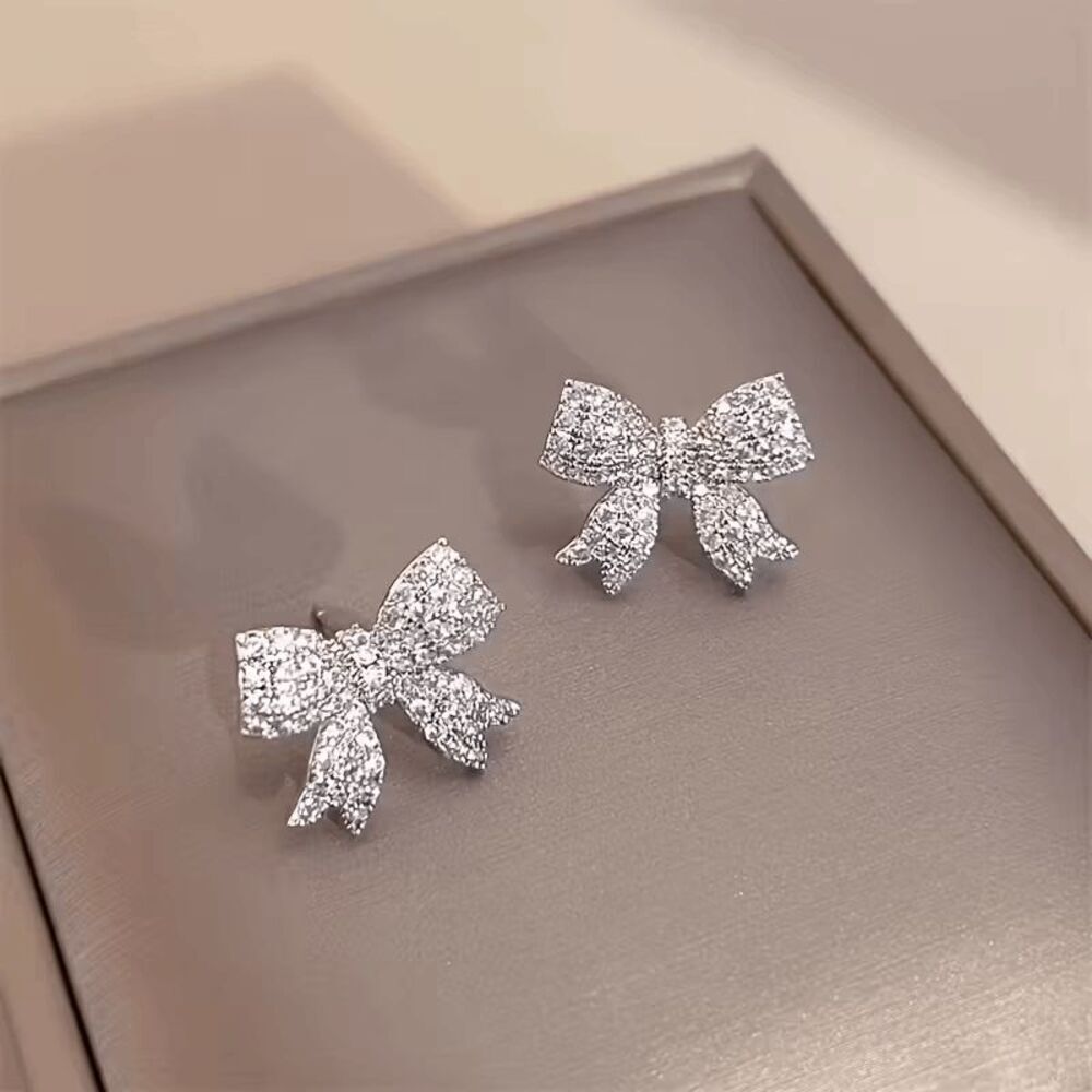 Diamond Bow Stud Earrings